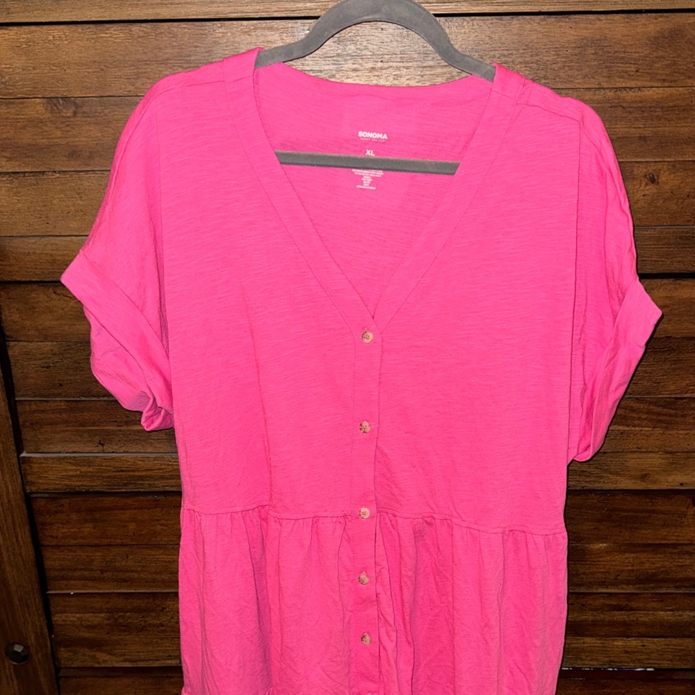 Sonoma Bright Pink Button-Down Dress XL